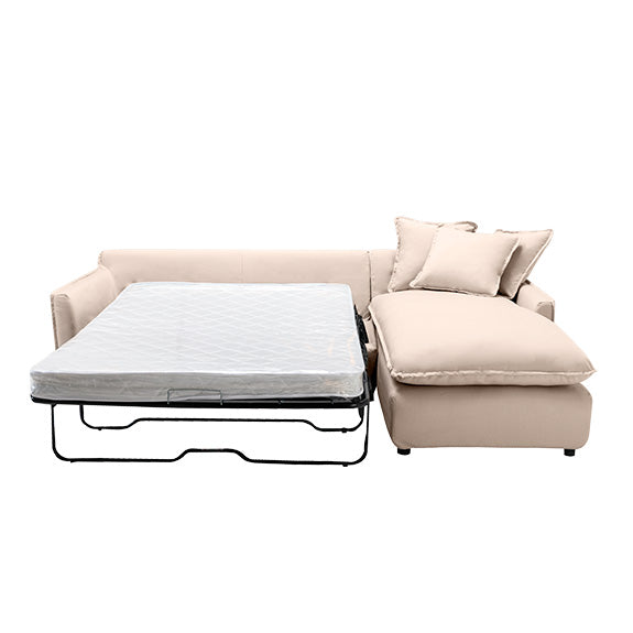 Allesandra 3 Seater Fabric Sofa with RHF Chaise and Sofa Bed - Linen