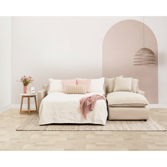 Allesandra 3 Seater Fabric Sofa with RHF Chaise and Sofa Bed - Linen