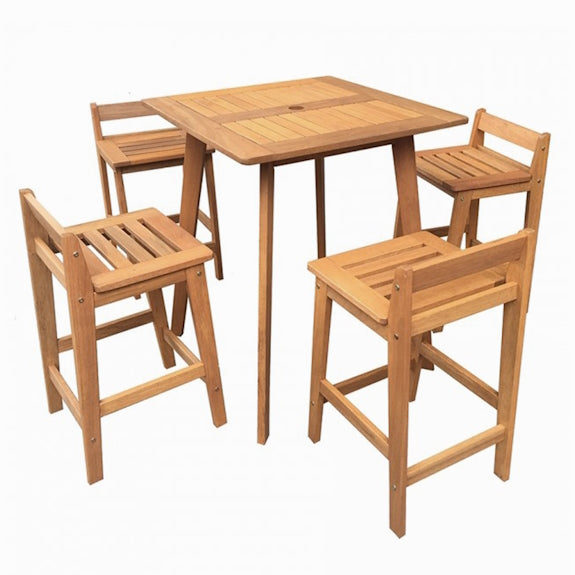Avoca 5 Piece Timber Bar Table Set - Teak