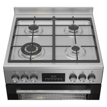 Beko 60cm Freestanding Upright Dual Fuel Cooker - Stainless Steel