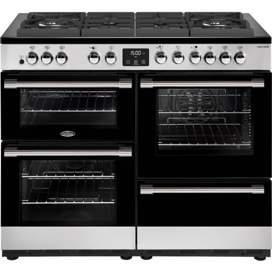 BELLING COOKCENTRE GAS THROUGH GLASS ELECTRIC OVEN S/S UPRIGHT 110CM