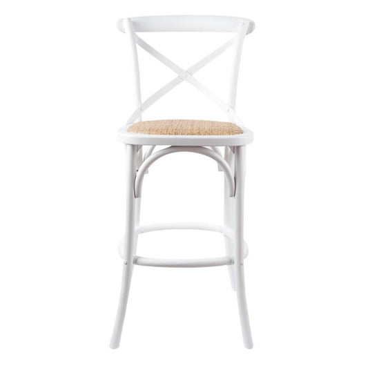 Café Cross Back Bar Stool - White/Rattan