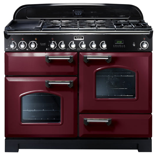 Falcon Classic Deluxe 110cm 5-Burner Dual Fuel Cooker - Cranberry & Chrome