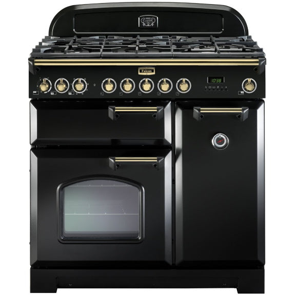 Falcon Classic Deluxe 90cm Dual Fuel Cooker - Black & Brass