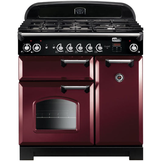 Falcon Classic 90cm Dual Fuel Cooker - Cranberry & Chrome