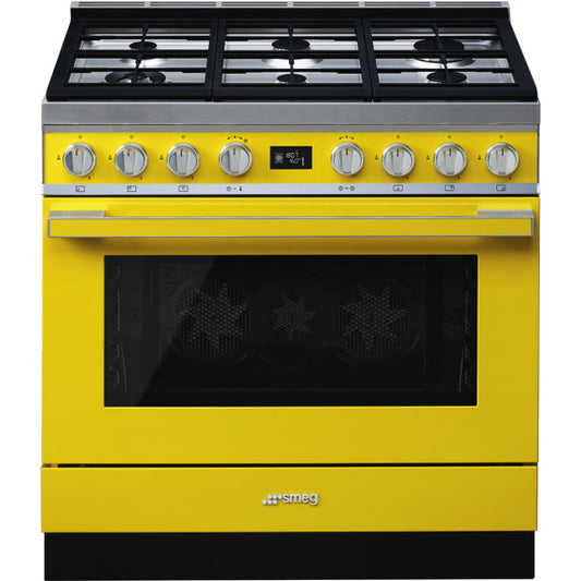 Smeg Portofino 90cm Dual Fuel Pyrolytic Cooker - Sunshine Yellow