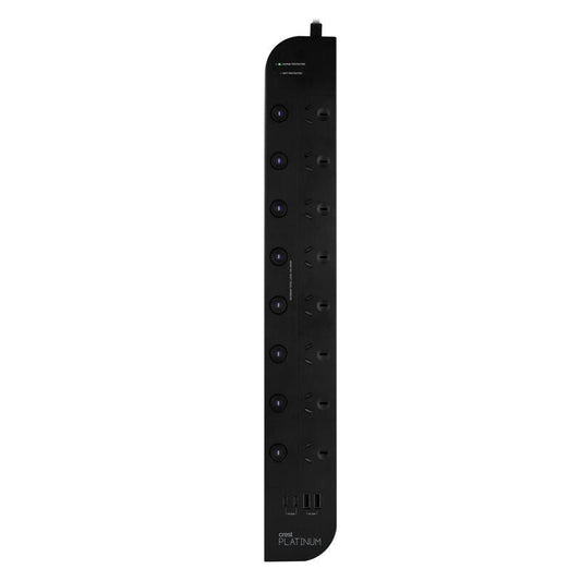 Crest Platinum 1.8M Surge Protector 8 Socket Switched Power Board with 4 USB Ports PD 65W - Black