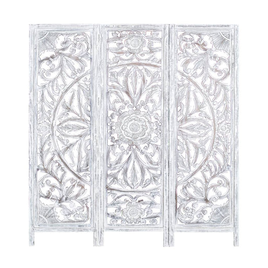Diego Carved Timber Privacy Screen - White Antique