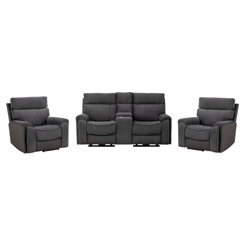 Dynasty 2+1+1 Electric Fabric Recliner Suite - Charcoal