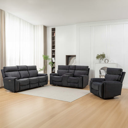 Dynasty 2+1+1 Electric Fabric Recliner Suite - Charcoal