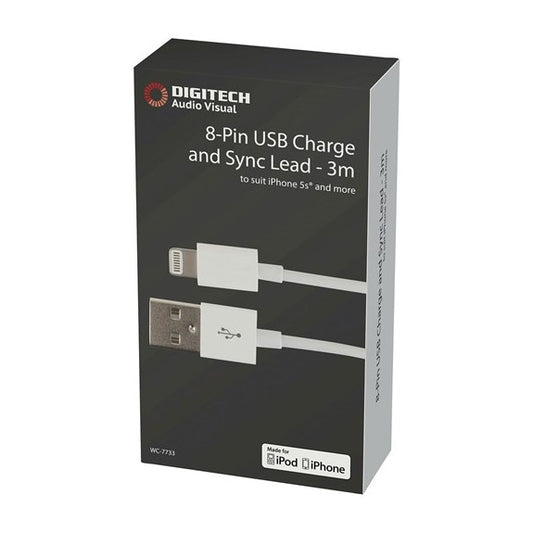 Techbrands 3 Metre 8-Pin USB Charge and Sync Cable