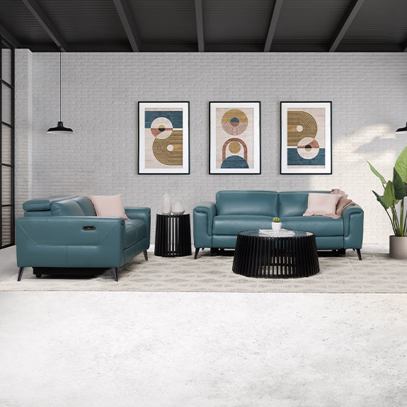 Eva 2 Seater Electric Leather Recliner Sofa - Teal