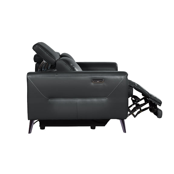 Eva 2 Seater Electric Leather Recliner Sofa - Black