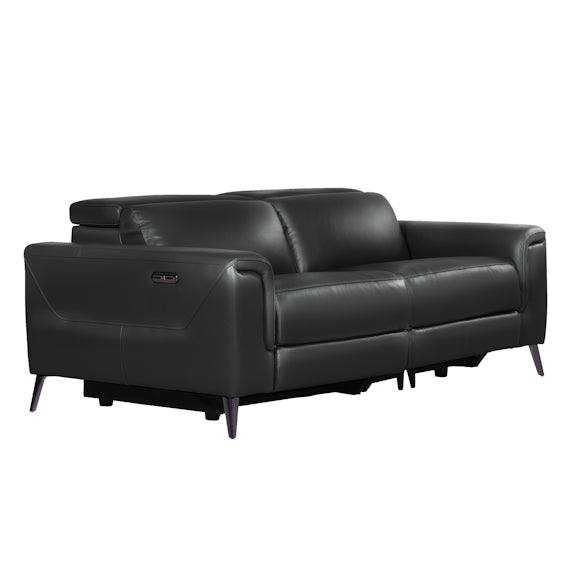 Eva 3 Seater Electric Leather Recliner Sofa - Black
