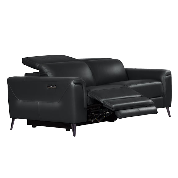 Eva 3 Seater Electric Leather Recliner Sofa - Black
