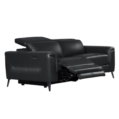 Eva 3 Seater Electric Leather Recliner Sofa - Black