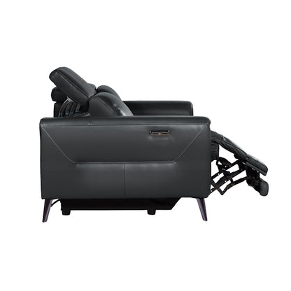 Eva 3 Seater Electric Leather Recliner Sofa - Black