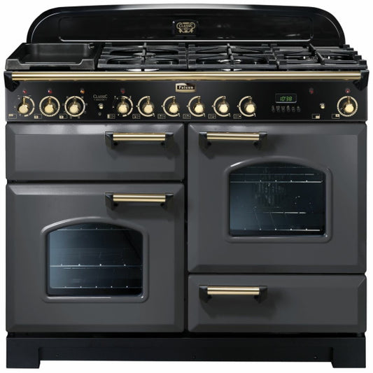 Falcon Classic Deluxe 110cm Dual Fuel Cooker - Slate and Brass
