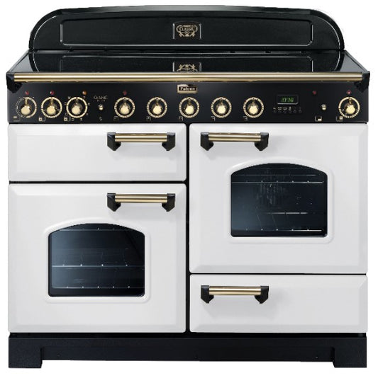 FALCON CLASSIC DELUXE INDUCTION RANGE COOKER  WHITE & BRASS 110CM