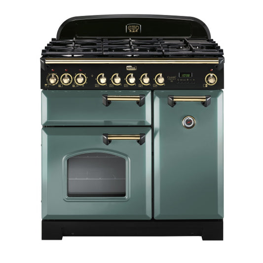 Falcon Classic Deluxe 90cm 5 Burner Dual Fuel Range Cooker - Mineral Grass & Brass