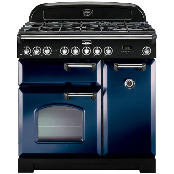 Falcon Classic Deluxe 90cm Dual Fuel Freestanding Cooker - Royal Blue and Chrome