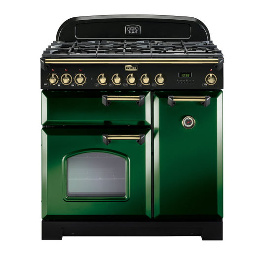 Falcon Classic Deluxe 90cm Dual Fuel Cooker - Green and Brass