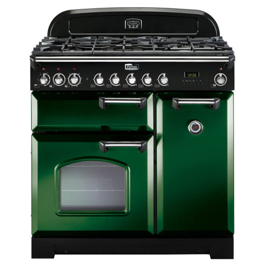 Falcon Classic Deluxe 90cm Dual Fuel Cooker - Green and Chrome