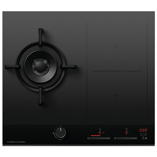 Fisher & Paykel 60cm Series 9 1 Burner + 2 Zone Hybrid Cooktop, 2 SmartZones, Natural Gas