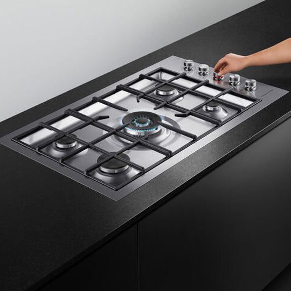 Fisher & Paykel 90cm 5 Burner Gas Cooktop - Brushed Stainless Steel