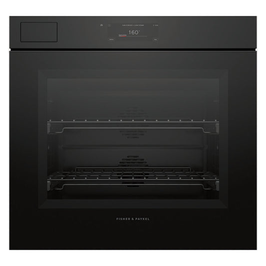 Fisher & Paykel 76cm Minimal Handleless Pyrolytic Steam Assist Oven - Black Glass (Series 11)
