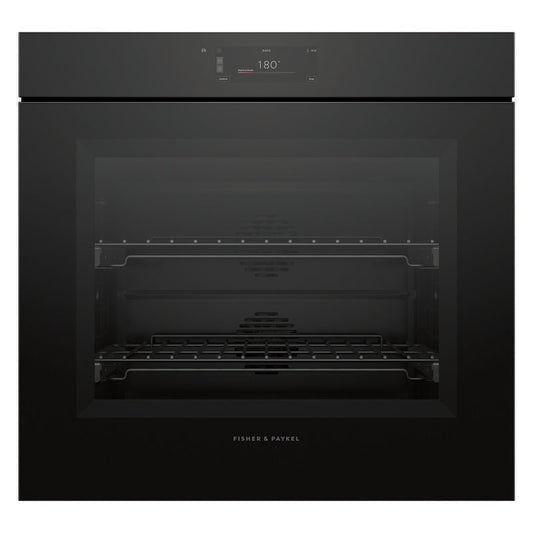 Fisher & Paykel 76cm Minial Handleless Pyrolytic Oven - Black Glass (Series 9)
