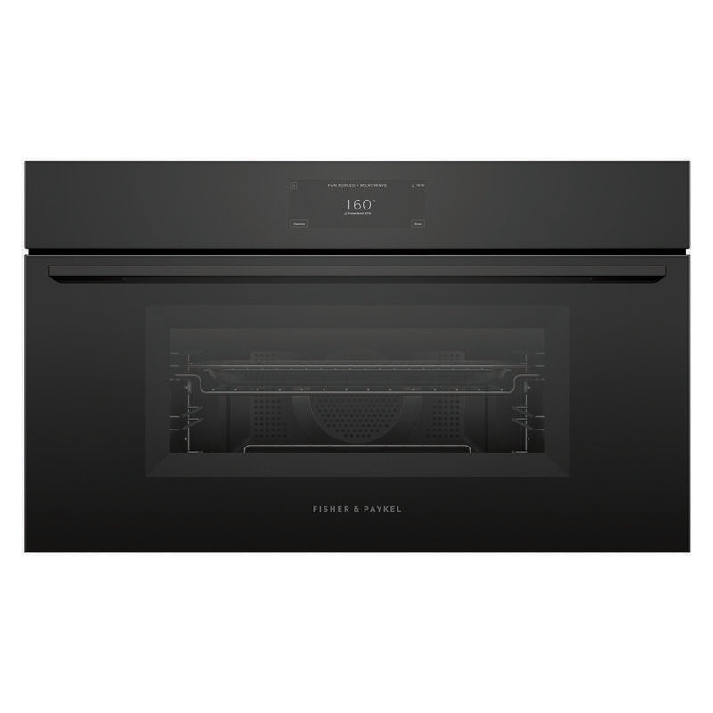 FISHERPAYKEL S9 MINIMAL COMPACT COMBI-MICROWAVE OVEN BLACK GLASS 76CM