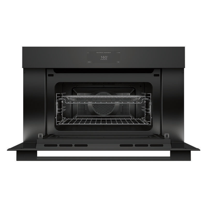 FISHERPAYKEL S9 MINIMAL COMPACT COMBI-MICROWAVE OVEN BLACK GLASS 76CM