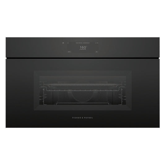 Fisher & Paykel 76cm Minimal Handleless Compact Combi-Microwave Oven - Black Glass (Series 9)