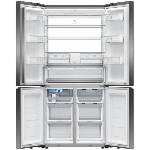 Fisher & Paykel 690L Quad Door Fridge Freezer with Ice & Water Dispenser - Black Glass (Series 7)