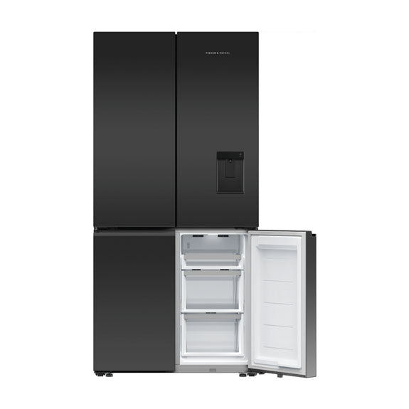 Fisher & Paykel 690L Quad Door Fridge Freezer with Ice & Water Dispenser - Black Glass (Series 7)