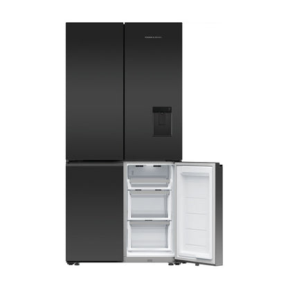 Fisher & Paykel 690L Quad Door Fridge Freezer with Ice & Water Dispenser - Black Glass (Series 7)