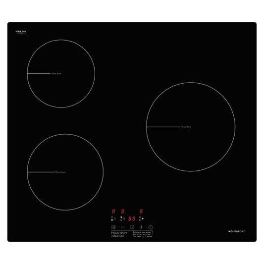 GlemGas 60cm 3 Zone Induction Cooktop - Black