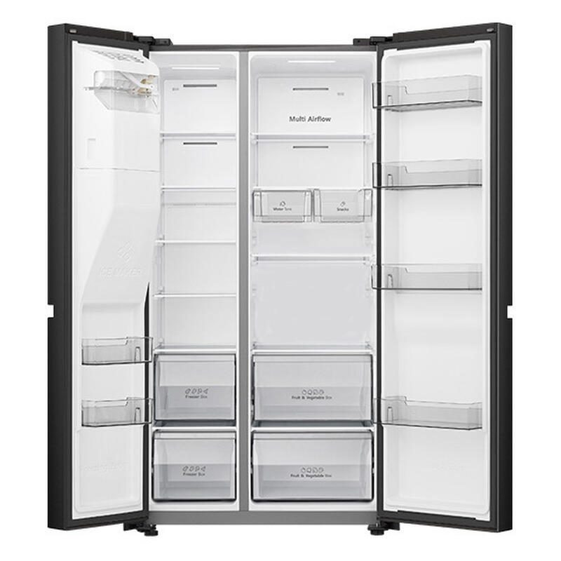 Hisense 632L Side-by-Side Fridge Freezer with Ice & Water Dispenser - Black