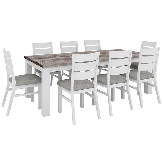 Homestead 9 Piece Dining Suite - White/Timber