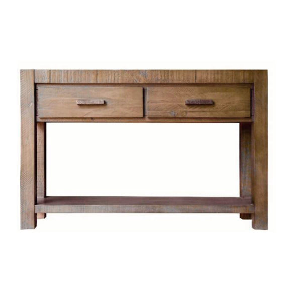 Hugo 2 Drawer Timber Hall Table - Rustic Pine
