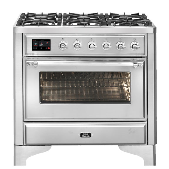 ILVE Majestic 90cm 6 Burner Freestanding Cooker - Stainless Steel/Chrome
