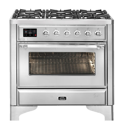 ILVE Majestic 90cm 6 Burner Freestanding Cooker - Stainless Steel/Chrome