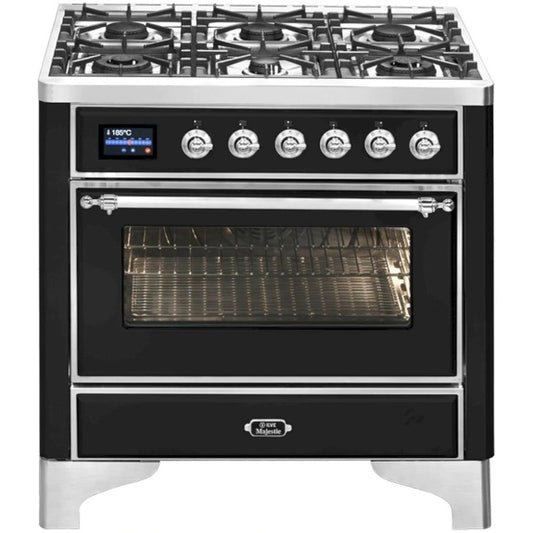 ILVE Majestic 90cm 6 Burner Freestanding Cooker - Matte Graphite and Chrome