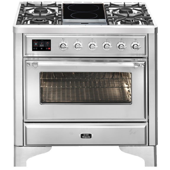 ILVE Majestic 90cm 4 Burner Freestanding Cooker - Stainless Steel/Chrome
