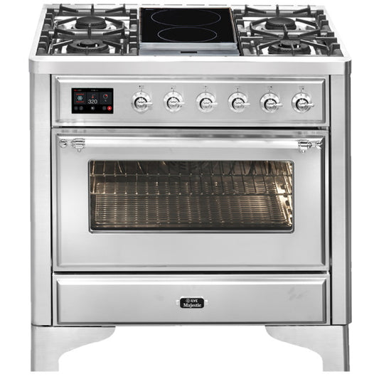 ILVE Majestic 90cm 4 Burner Freestanding Cooker - Stainless Steel/Chrome