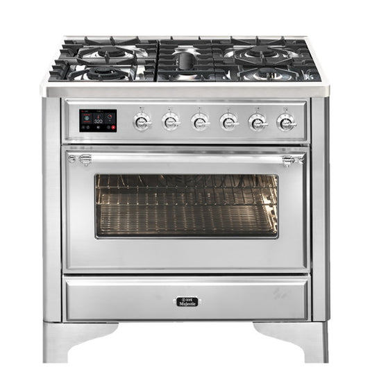 ILVE Majestic 90cm 5 Burner Freestanding Cooker - Stainless Steel/Chrome