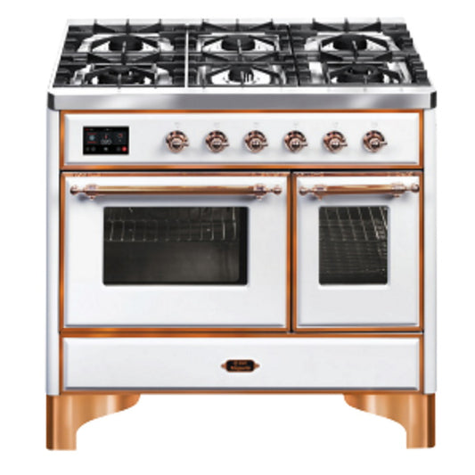 ILVE Majestic 100cm 6 Burner Freestanding Cooker - White and Copper