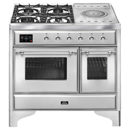 Ilve Majestic 100cm 4 Burner Freestanding Cooker with Simmer Plate - Stainless Steel/Chrome