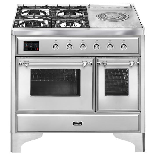 Ilve Majestic 100cm 4 Burner Freestanding Cooker with Simmer Plate - Stainless Steel/Chrome